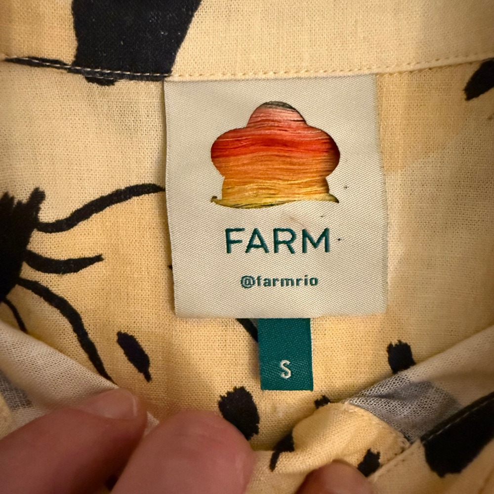 Farm Rio Banana Print Linen Blend Button Down Romper Yellow Black Small - Picture 2 of 8